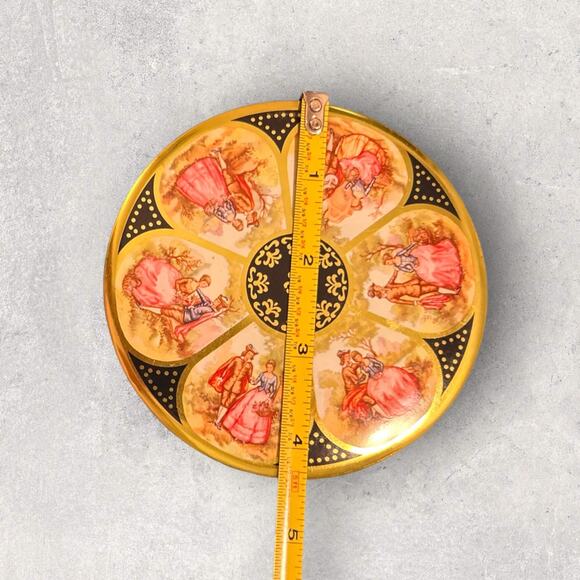 Round Regency Style Candy Tin, Vintage Victorian Black & Gold Tin - Picture 4 of 7